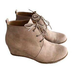 FRANCO SARTO Tan Annabelle Suede Wedge Heel Lace-Up Ankle Boots Size 8.5M